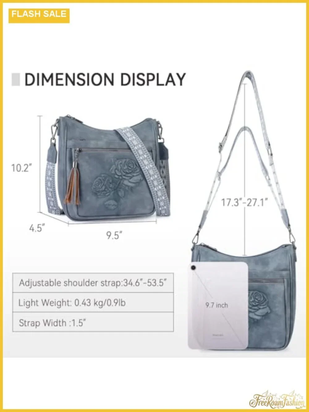 Vegan Leather Hobo Crossbody Bag with Floral Embossed Pattern, Adjustable